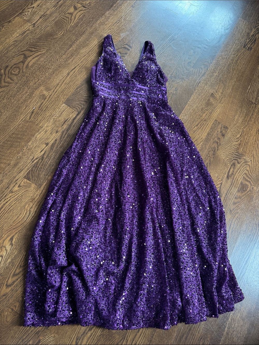 Sparkling Purple Sequin V-Neck Wedding Guest or Prom Dress